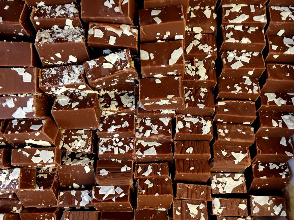 Close view of several rows of cubes of fudge. | Things to do around Conway, AR | Crain Kia of Conway