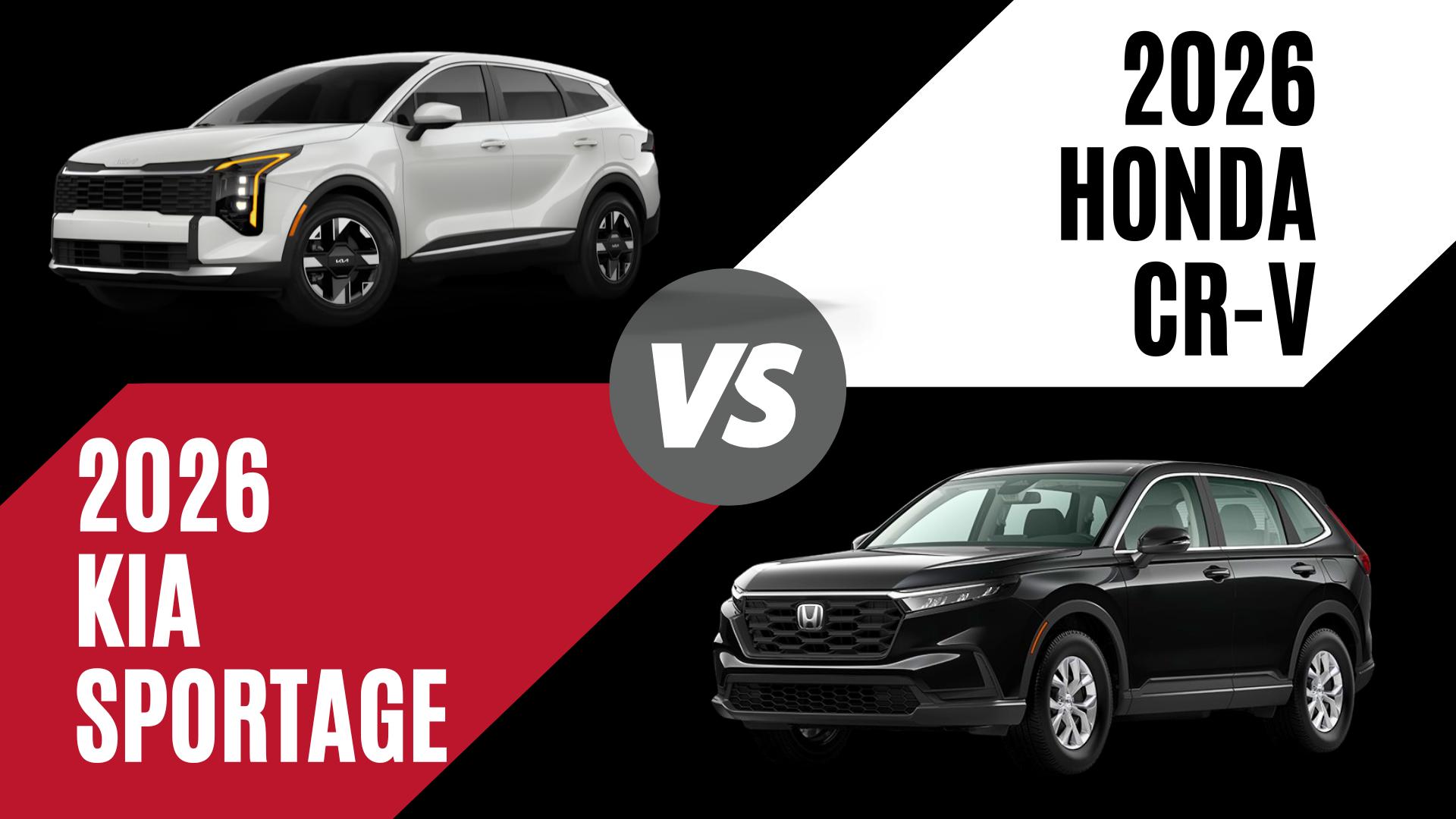 2026 Kia Sportage vs 2026 Honda CR-V comparison graphic for Conway, Arkansas compact SUV shoppers