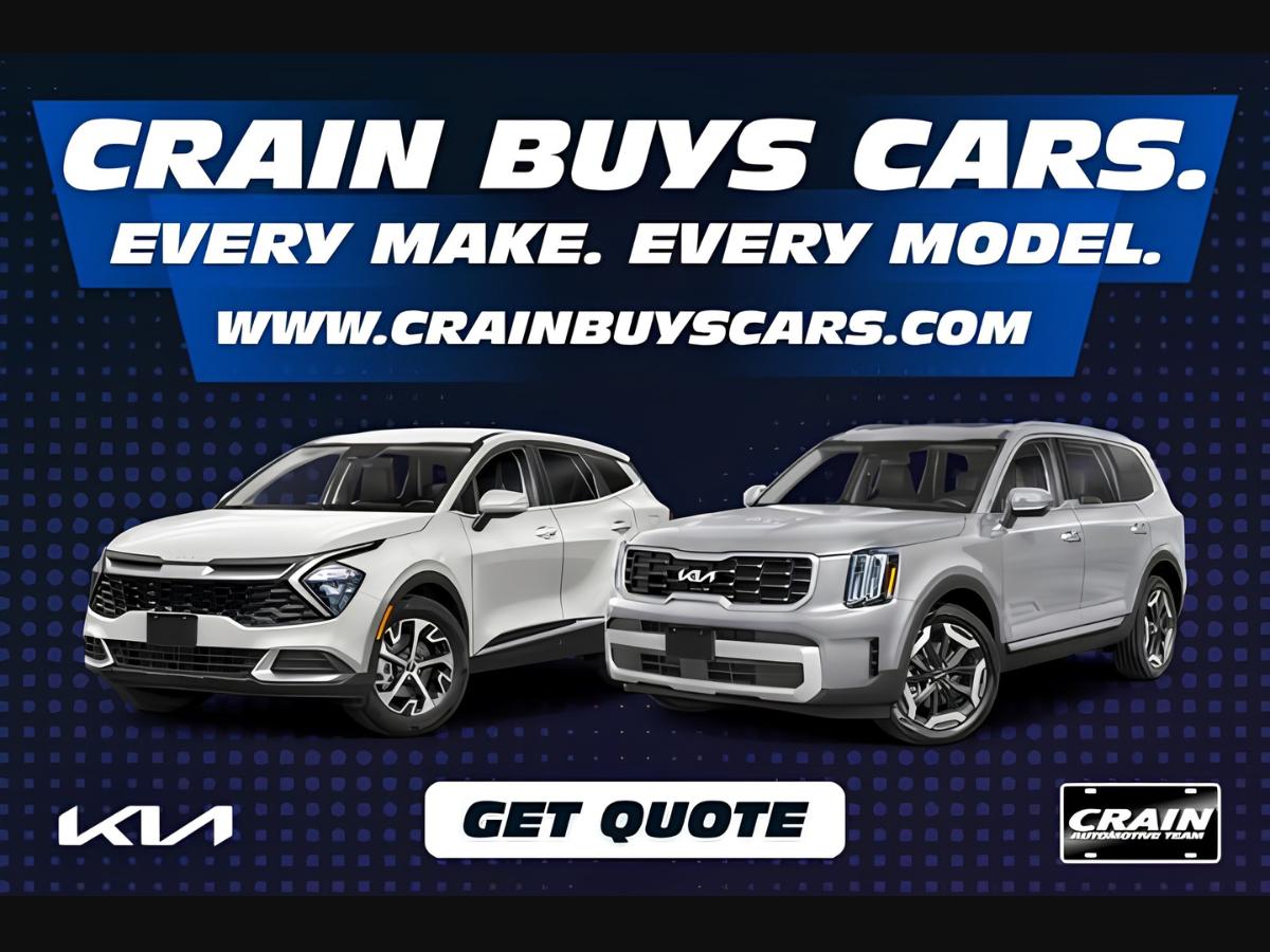 Crain Buys Cars promotional graphic with Kia vehicles